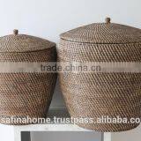 Set of 2 Round Rattan Storage Baskets With Lid thumbnail-2