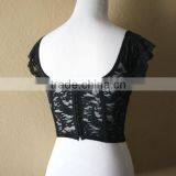 Hot Sexy Girl With Cap Sleeve Custom Black Lace Crop Top thumbnail-2