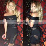 Black White Off Soulder Short HL See Through Sexy Women Bodycon 2014 Mesh Bandage Dress Sling Party Tight Dress thumbnail-2