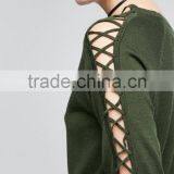 Lacing Short Sleeve Sweater Design for Women (BKN68) thumbnail-2