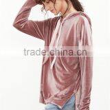 MGOO Oversized Women Pink Drop Shoulder Zip Slit Side Velvet Hoodie With Drawstrings Plain Pullover thumbnail-4