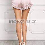 MGOO Foshan Manufacturer Satin Ruffle Trim Shorts High Waist Stretch Sleepwear Pink Plain Shorts thumbnail-6