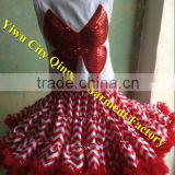 Boutique Wholesale Baby Girls White Tank Top with Bow Sequin Matching Red Chevron Petti Skirt Sets Kids TUTU Outfit