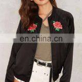 2017 Custom Wholesale Rose Embroidered Satin Bomber Jacket Women thumbnail-2