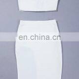 Hot Sell Clothing Women Black White Sexy High Split Two Pieces Set Bandage Midi Club Dress thumbnail-5