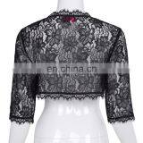 Belle Poque Womens Ladies Wedding Bridal Bridesmaid 3/4 Sleeve Black Lace Shrug Bolero BP000319-1 thumbnail-3