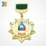 Russia Star Shaped Custom Painted Gold Medal With Pin