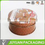 Smiling face round cookie biscuit/candy packing metal tin box