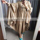 TWOTWINSTYLE Korean Cloak Dress For Women O Neck Batwing Long Sleeve Loose Asymmetric Maxi Dresses Female thumbnail-2