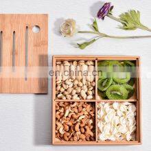 Elegant Design Square Bamboo Snack Serving Tray 4 Compartments Dried Fruit Storage Box With Bamboo Lid Pantry Organizer thumbnail-2