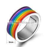 New Stainless Steel Gay Men Ring Rainbow Full Color Ring Silver Ring Gay Men Ring thumbnail-1
