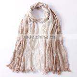 New Arrvial Korean Fashion Wrinkle Woven Striped Woman Linen Scarf Quality Choice thumbnail-6