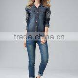 2016 new model womens latest design custom denim shirts wholesale