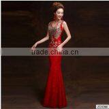 Women's Red V-Neck Print Floor-Length Dress thumbnail-2