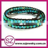 Newest China Blue Gemstone Cheap Leather Wrap Bracelet thumbnail-1