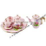 Porcelain Tea Set Decorations, Pink, Size: Saucer: about 14~48x3~4mm; Teapot: about 17~28x13~33x13~18mm (SJEW-R012)