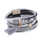 New Tassel Crystal Leather Bangle Fashion Rhinestone Wrap Leather Bracelet Multilayer Bangles thumbnail-5