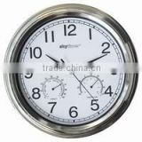 Weather Station Clock Plastic Frame Electroplated In Silver Color