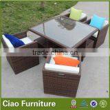 Garden Outdoor Furniture Cube Rattan Terrace Dining Table Set thumbnail-2