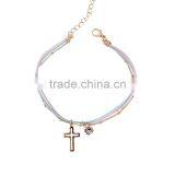 Gold Cross Star Zircon Charms Bracelet Layered Colorful Silk Cord Gold Chain Bracelet thumbnail-4