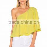 One Shoulder Ruffle Top Latest Saree Blouse Designs for Women Summer Tops thumbnail-4