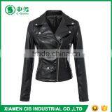 Morden Style Cheap Price Ladies Fancy Slim Fit Black Leather Jacket thumbnail-1