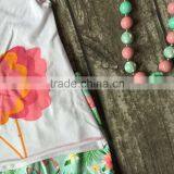 New Girls Outfit Flamingo Set White Coral Mint Kids Boutique Short Sets Ruffles Cotton Girls Clothing Matching With Accessories thumbnail-3