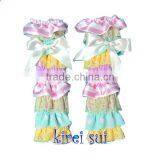 Girl Light Blue Polka Dots Pink Yellow Lace Warmers With White Bow 2-6Y thumbnail-1