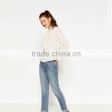 2016 Online Wholesale Latest Simple Design Elegant Lace Inserts High Neck Designs Women's Ruffle Shirt Ladies Top and Blouses thumbnail-4