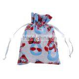 Custom Logo Blue & Red Christmas Snowman Pattern Polyester Jewelry Drawstring Bags thumbnail-2