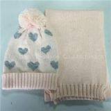 Fashion Contrast Color Kid Heart Jacquard Knitted Scarf Hat Sets Manufacturers thumbnail-1