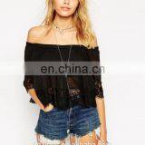 Latest Ladies Top With Off Shoulder and Lace Trim Tops thumbnail-2