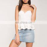 Sweetheart Flirty Strapless White V Neckline Ruffle Tube Top