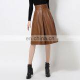 New arrival 2017 spring design maxi size european fashion ladies knee length PU flare leather skirt