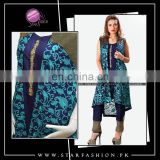 Elegant Fancy Embroidered Net Open Coat. Fine embellished Raw Silk Inner & Fancy trousers for lady