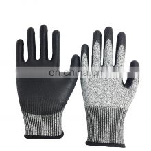 Wholesale New CE Certificate Grey PU Coated Gloves industriales laser cutting machine Cut Resistant Level 5