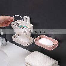 Wall Mounted Double Layer Soap Dish Punch-Free Drawer Draining Holder Kitchen Sponge Storage Box Bathroom Organizer Rack thumbnail-2