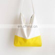 Wholesale OEM High Quality Natural Women Zipper Contrast Color Canvas Shopping Bag Custom Blank Canvas Tote Bag thumbnail-5