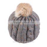 Plain Knitted Fur Ball Beanie Hat With Top Ball Kenmont Supply thumbnail-2