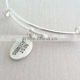 Factory OEM Silver Best Friend Charm Bangle Adjustable Wire