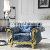 Hand Carved New Classic Gloden Foil Livingroom Furniture Fabric Sofa Sets AL187 thumbnail-2