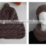 Girls Winter/Fall China factory Acrylic Knitted Hat and scarf matching sets with ball