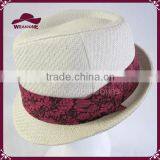Short Brim Paper Straw Fedora With Flower Band thumbnail-4
