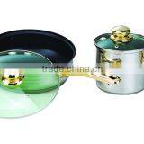 12pcs Green Glass Lid Stainless Steel Milkpot Casserole Frypan Cookware Set thumbnail-2