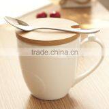 Natural Bamboo Cup Lid for Pure White Bone China Tea Cup thumbnail-4