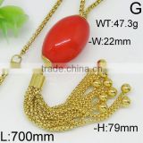 Glamorous red oval bead bali tassel gold plating necklace