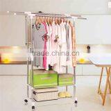 Stainless Steel Adjustable Telescoping Vertical and Horizontal Bars Double Rails Rolling Clothing Rack and Garment Rack thumbnail-4