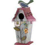 Decorative Garden Bird Feeder, Wooden Garden Bird Feeder With Sparrow on Top and Flower Design thumbnail-1