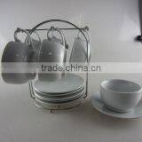 Espresso Porcelain Cup and Saucer Set With Iron Stand thumbnail-1