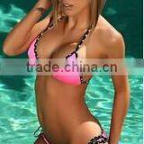 Neon Pink Black Polka Dot Trim Modern Single Rise Triangle Bikini thumbnail-1